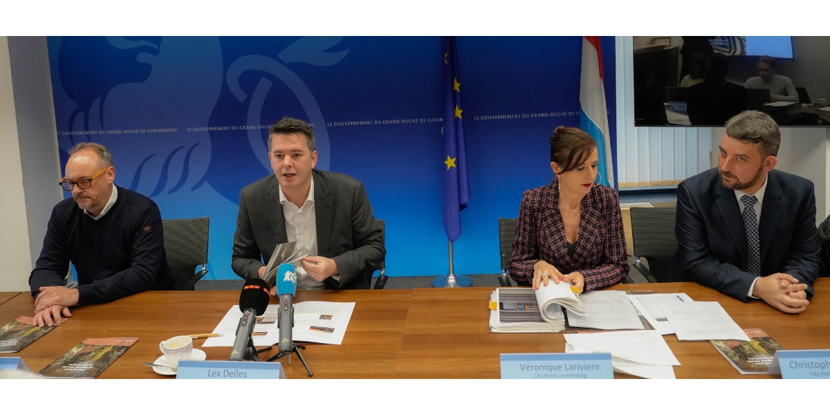 Ramon Hemmer (Erliefnis Baggerweier ASBL), Lex Delles, Véronique Lariviere (City Hotel Luxembourg) et Christophe Antonellis (City Hotel Luxembourg)
