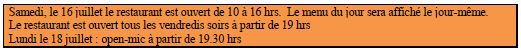 Casa Fabiana : menu BIO de la semaine du 11 au 15 juillet