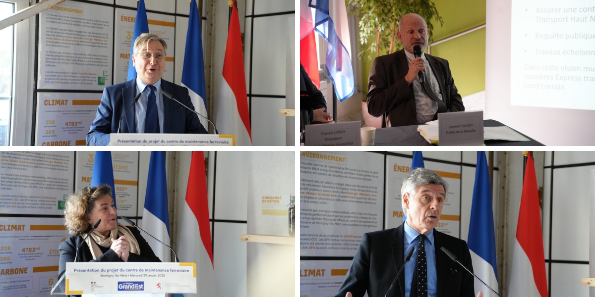 François Grosdidier (président de Metz Métropole), Laurent Touvet (préfet de la Moselle), Stéphanie Dommange (directrice TER Grand Est) et Jean-Luc Bohl (maire de Motigny-lès-Metz)