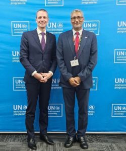 (de g. à dr.) Serge Wilmes, ministre de l'Environnement, du Climat et de la Biodiversité ; Gilberto Silva, ministre de l'Agriculture et de l'Environnement du Cabo Verde