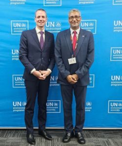 (de g. à dr.) Serge Wilmes, ministre de l'Environnement, du Climat et de la Biodiversité ; Gilberto Silva, ministre de l'Agriculture et de l'Environnement du Cabo Verde