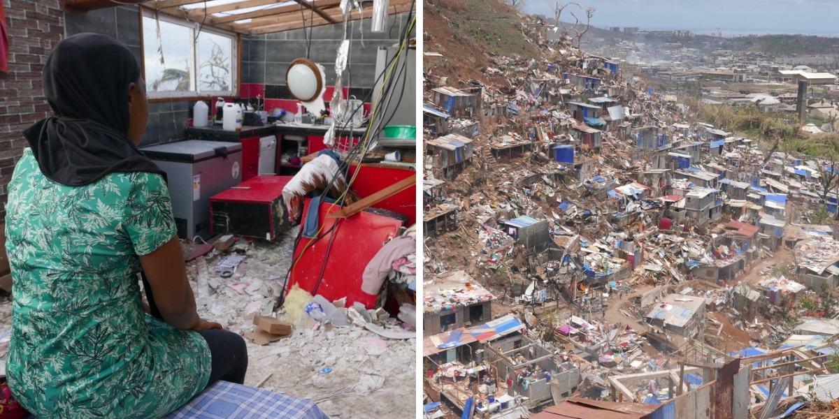 Suite au passage du cyclone Chido à Mayotte, en France, les dégâts dans l'archipel sont considérables, comme ici dans le bidonville de Kaweni.