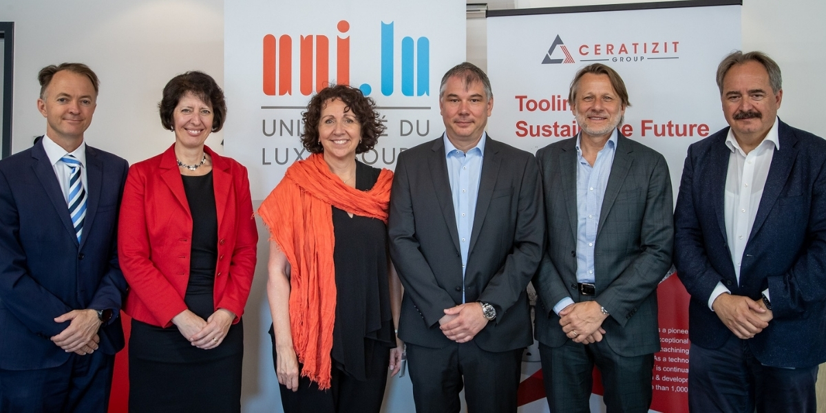De gauche à droite : Bradley Ladewig (Uni.lu), Melissa Albeck (Ceratizit), Marie-Hélène Jobin (Uni.lu), Ralph Useldinger (Uni.lu), Frank Thomé (Ceratizit), Uwe Schleinkofer (Ceratizit)