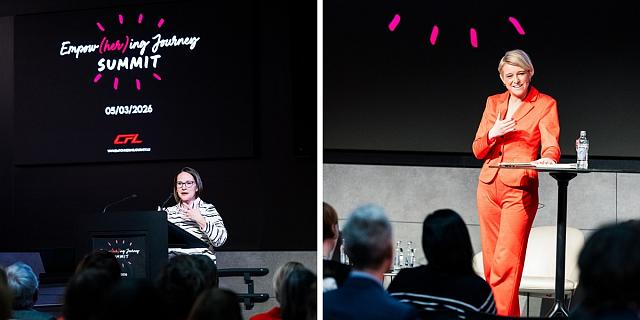 Yuriko Backes, ministre de l'Égalité des genres et de la Diversité et Helene Banner, International Keynote Speaker on Women Leadership