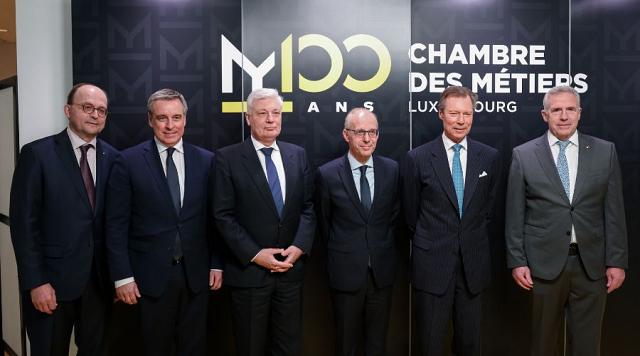 Tom Wirion, Claude Meisch, Claude Wiseler, Luc Frieden, S.A.R. le Grand-Duc Henri et Tom Oberweis étaient présents pour les 100 ans de la Chambre des Métiers