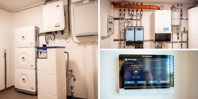 Panneaux photovoltaïques, batterie de stockage, pompe à chaleur, borne de recharge et domotique, le tout piloté pour maximiser l'autoconsommation.