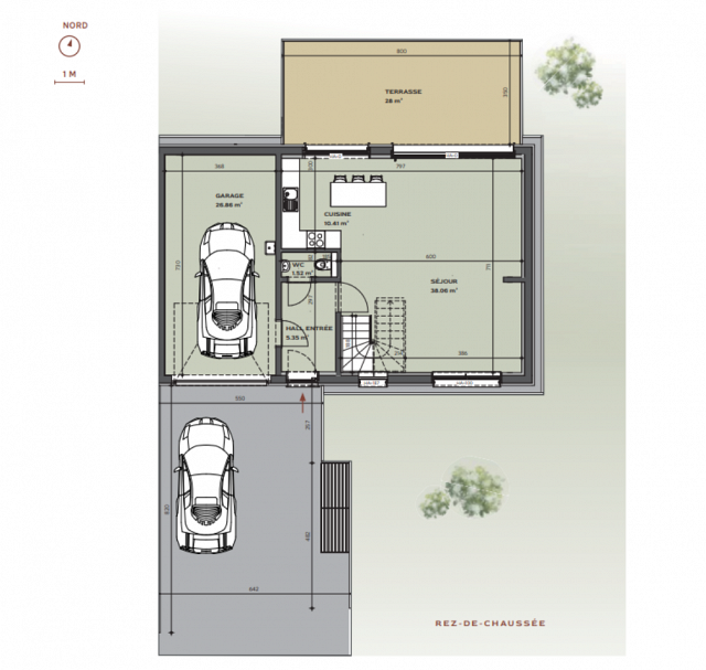 Plan maison mitoyenne Ell - Rez-de-chaussée