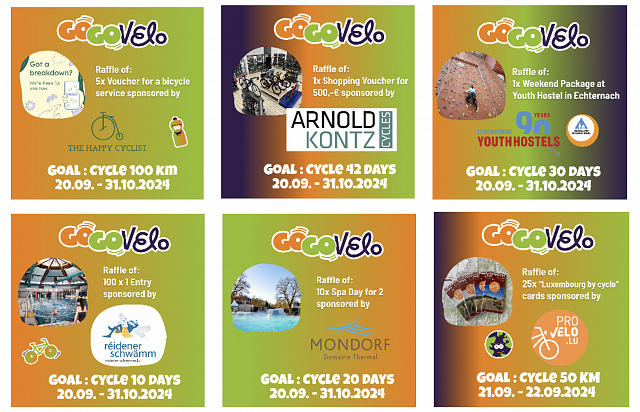 Quelques exemples de prix à remporter grâce aux défis de GoGo Velo