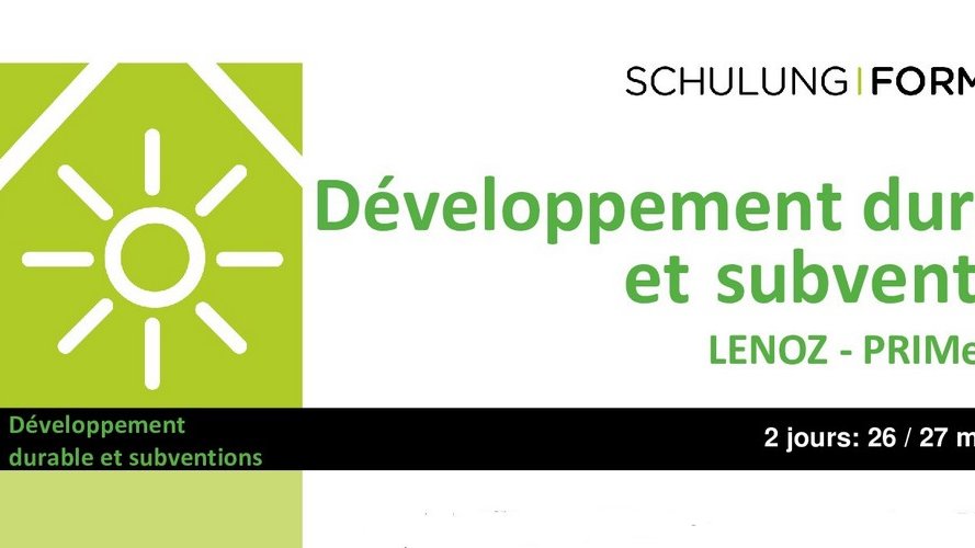 Formation Développement durable et subventions LENOZ PRIMeHOUSE