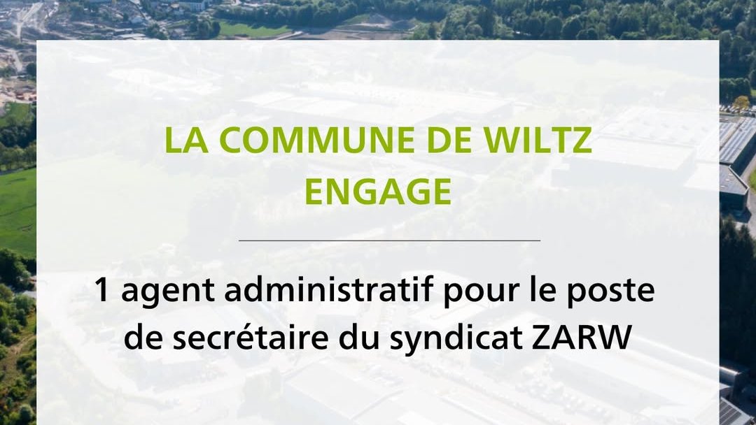 Agent administratif pour le poste de secrétaire du syndicat ZARW (m/f) / Wiltz