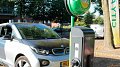Electric vehicle charging station with defibrillator (AED) helps first-aid providers